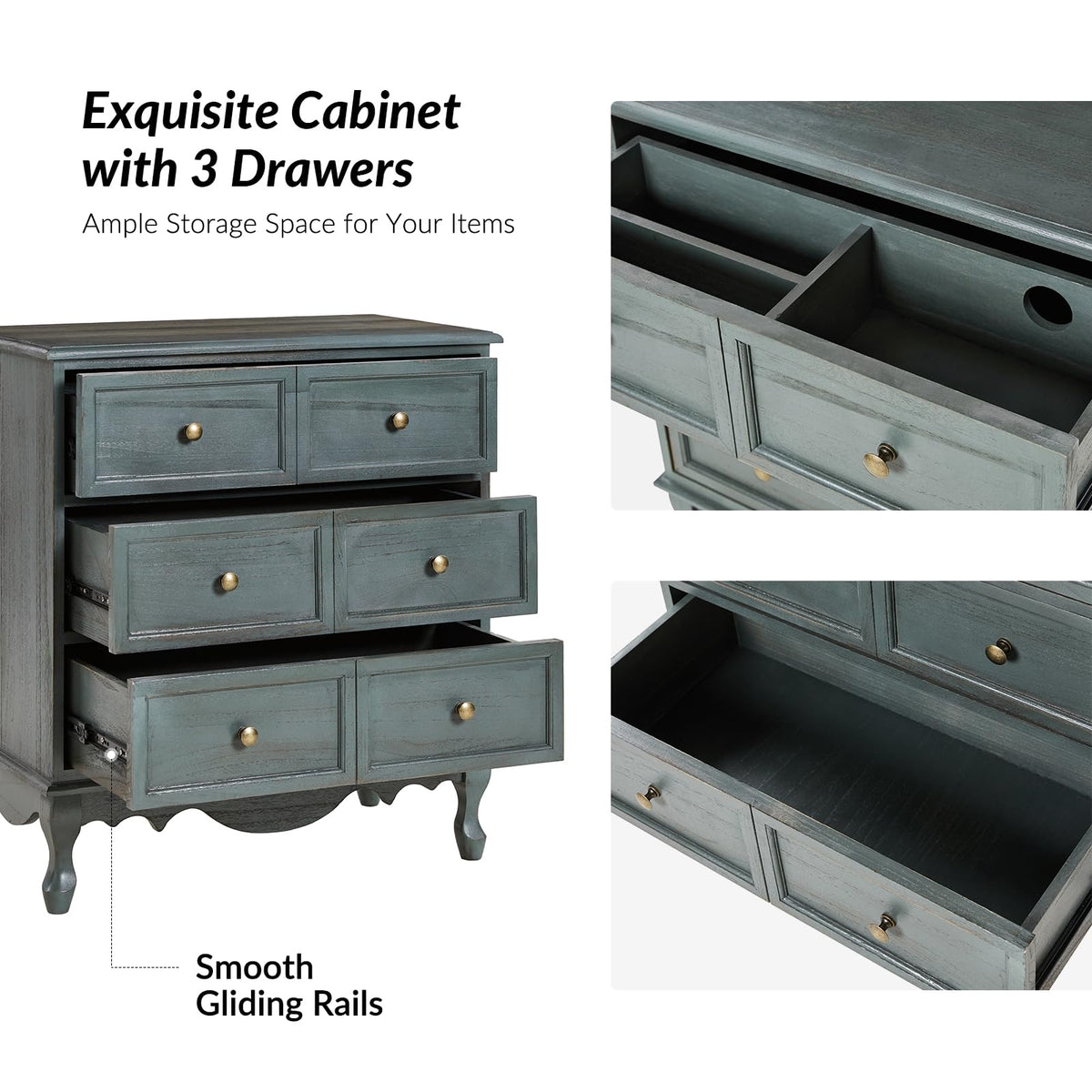 Blue 3-Drawer Nightstand with Charging Station T44979