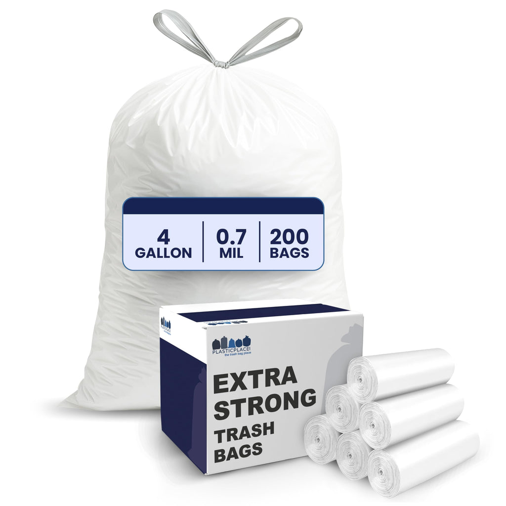 4 Gallon White Drawstring Trash Bags, 200 Count L418