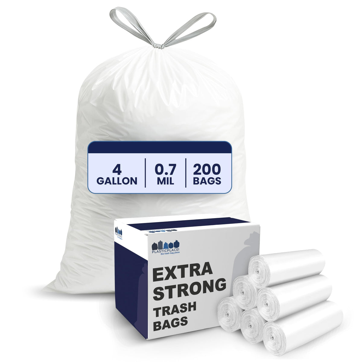 4 Gallon White Drawstring Trash Bags, 200 Count L418