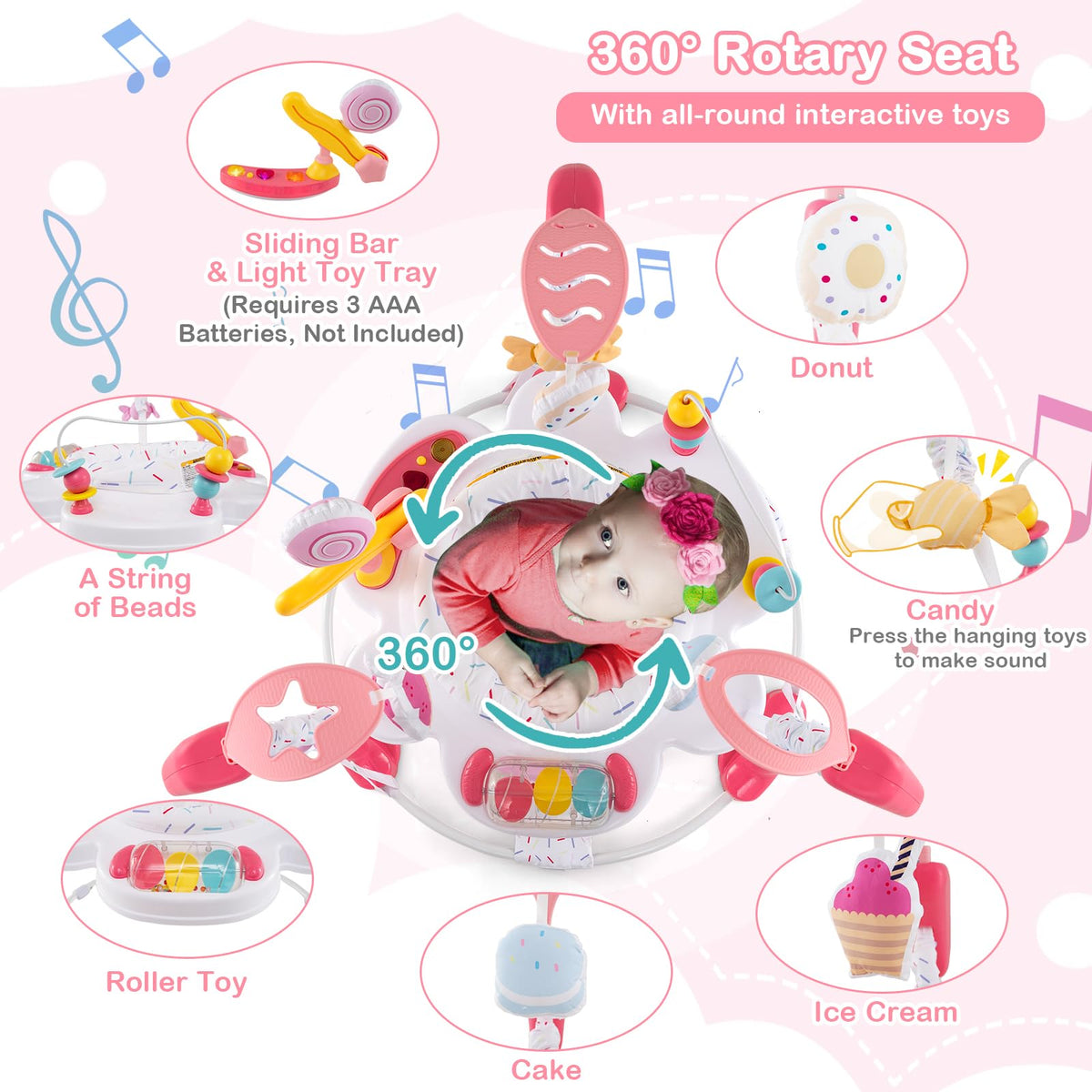 Pink Baby Bouncer Activity Center with Music Lights and Sounds L25951