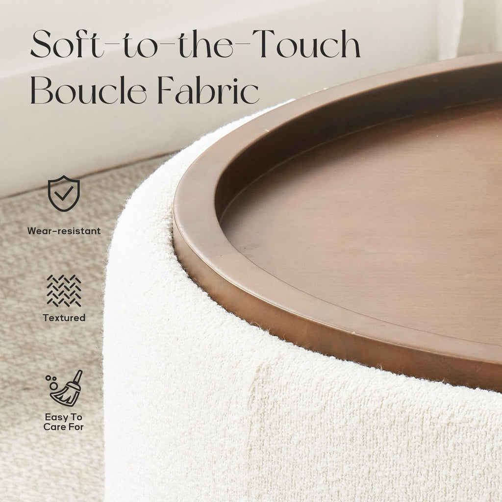 30 Inch Round Boucle Storage Ottoman P401154