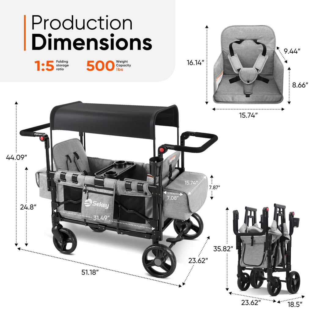 4-in-1 Wagon Stroller with Convertible Seats and Canopy F428331