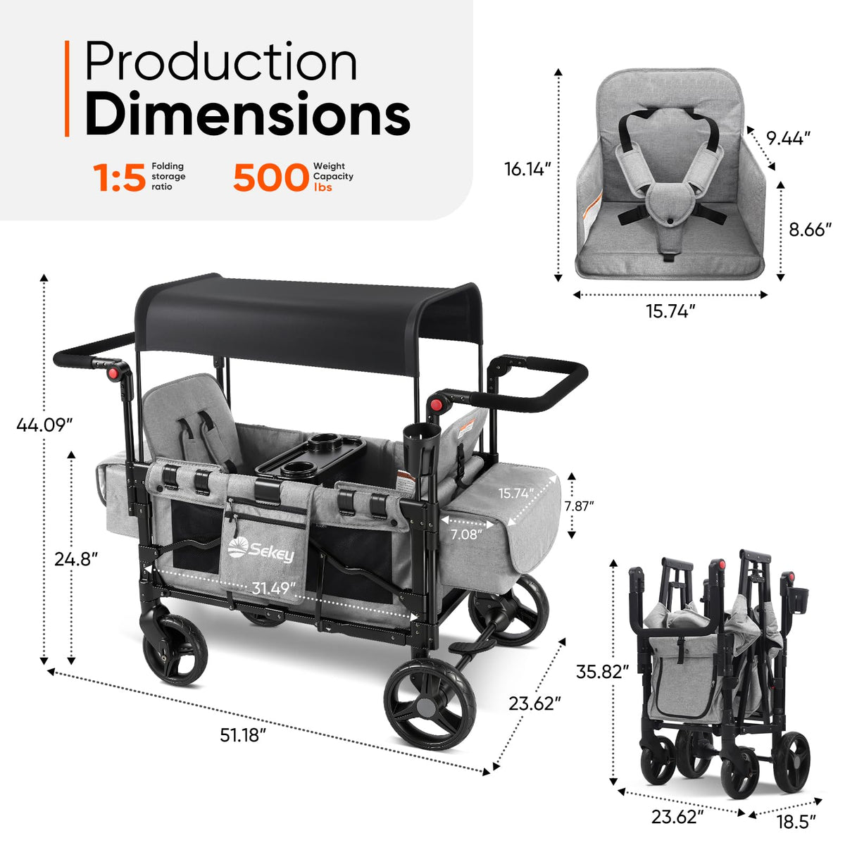 4-in-1 Wagon Stroller with Convertible Seats and Canopy F428331