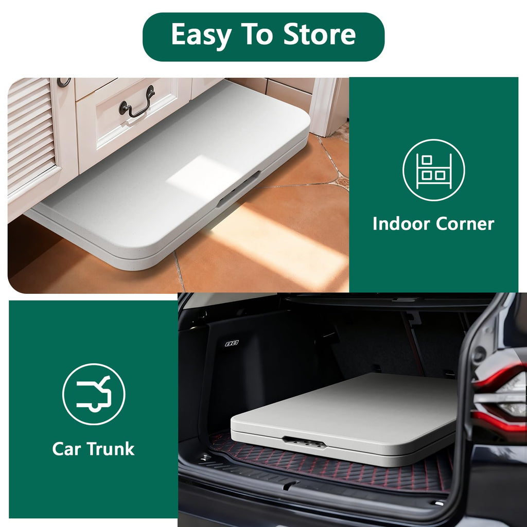 6FT Folding Table, Heavy Duty Plastic Utility Table with Handle, White, 2 Pack Q89985