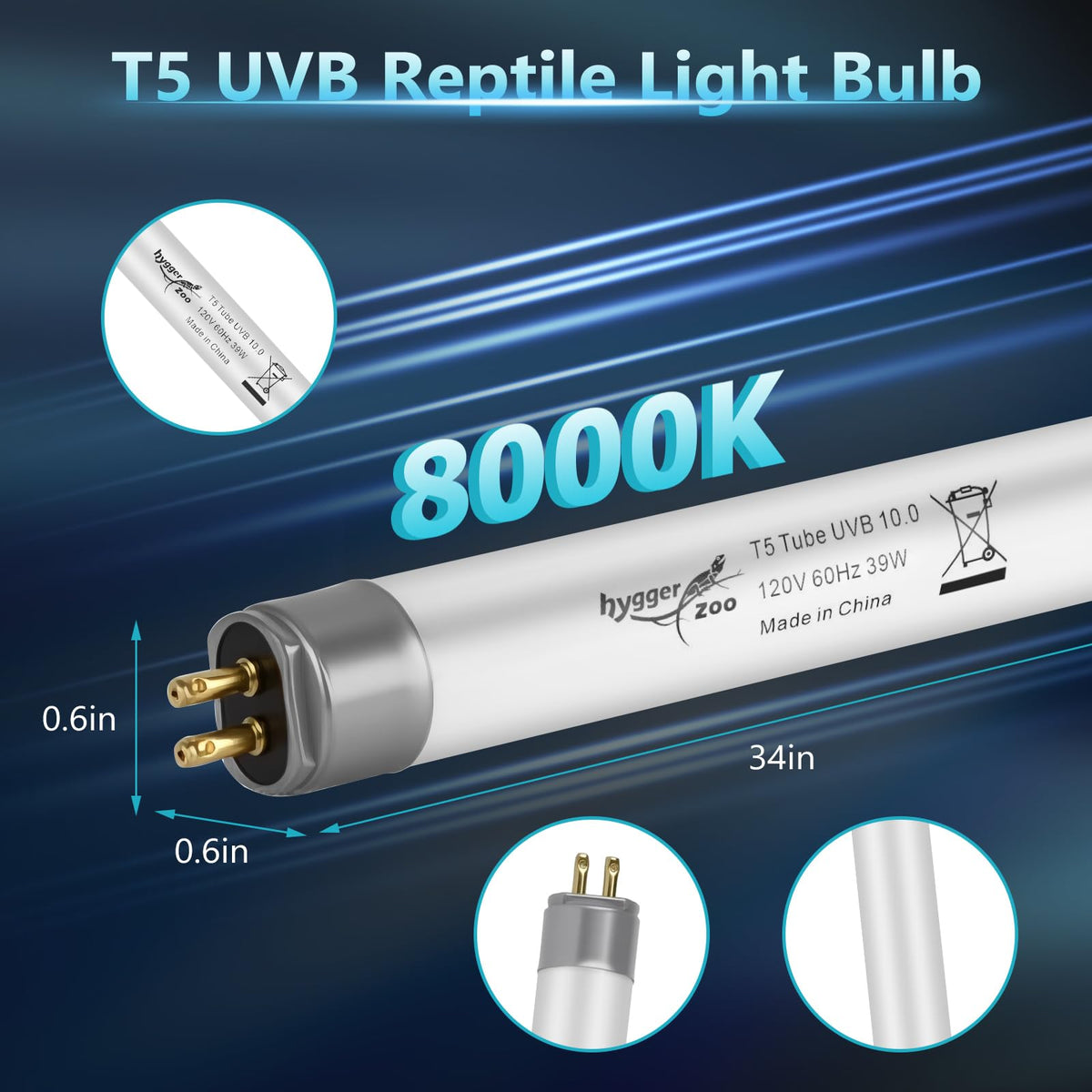 3-Pack UVB Reptile Light 10.0 Bulb 39W T5 Fluorescent I742775