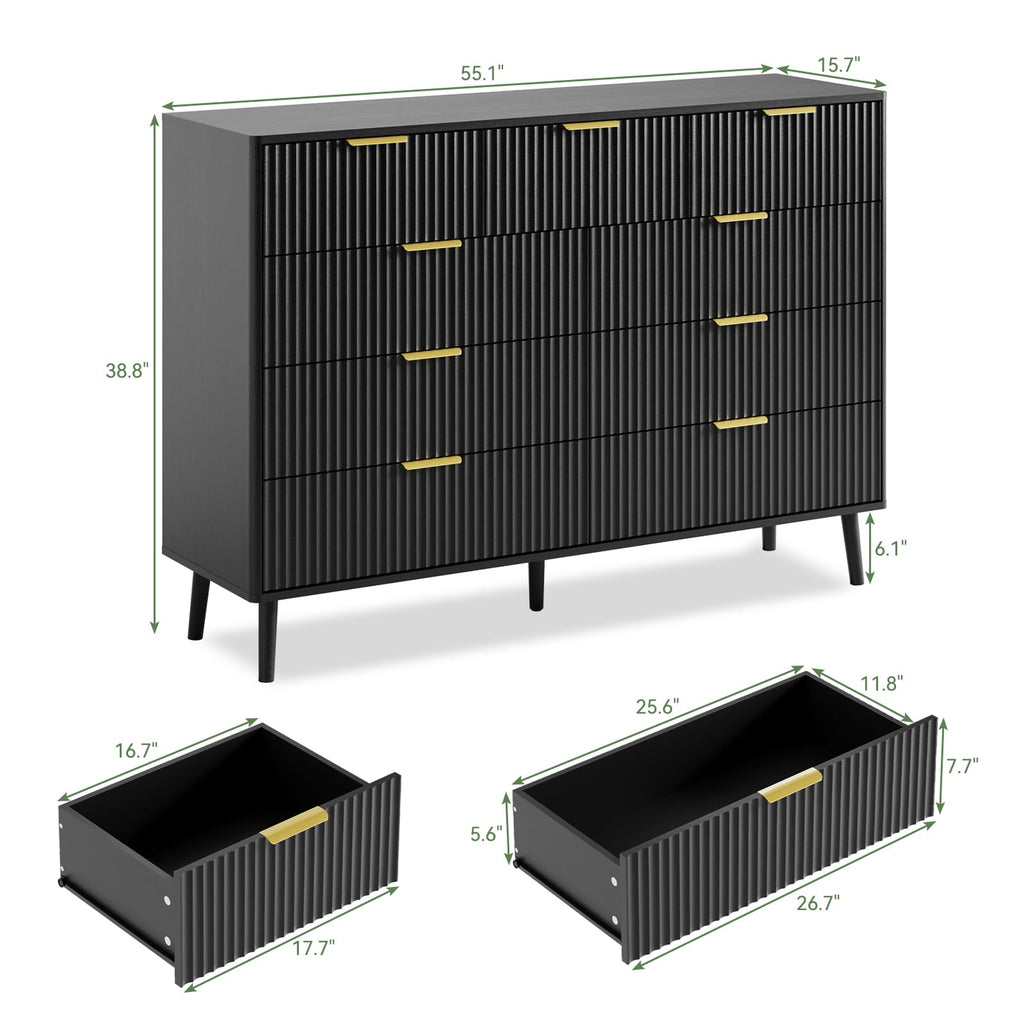 Black 9 Drawer Fluted Wood Dresser N273970