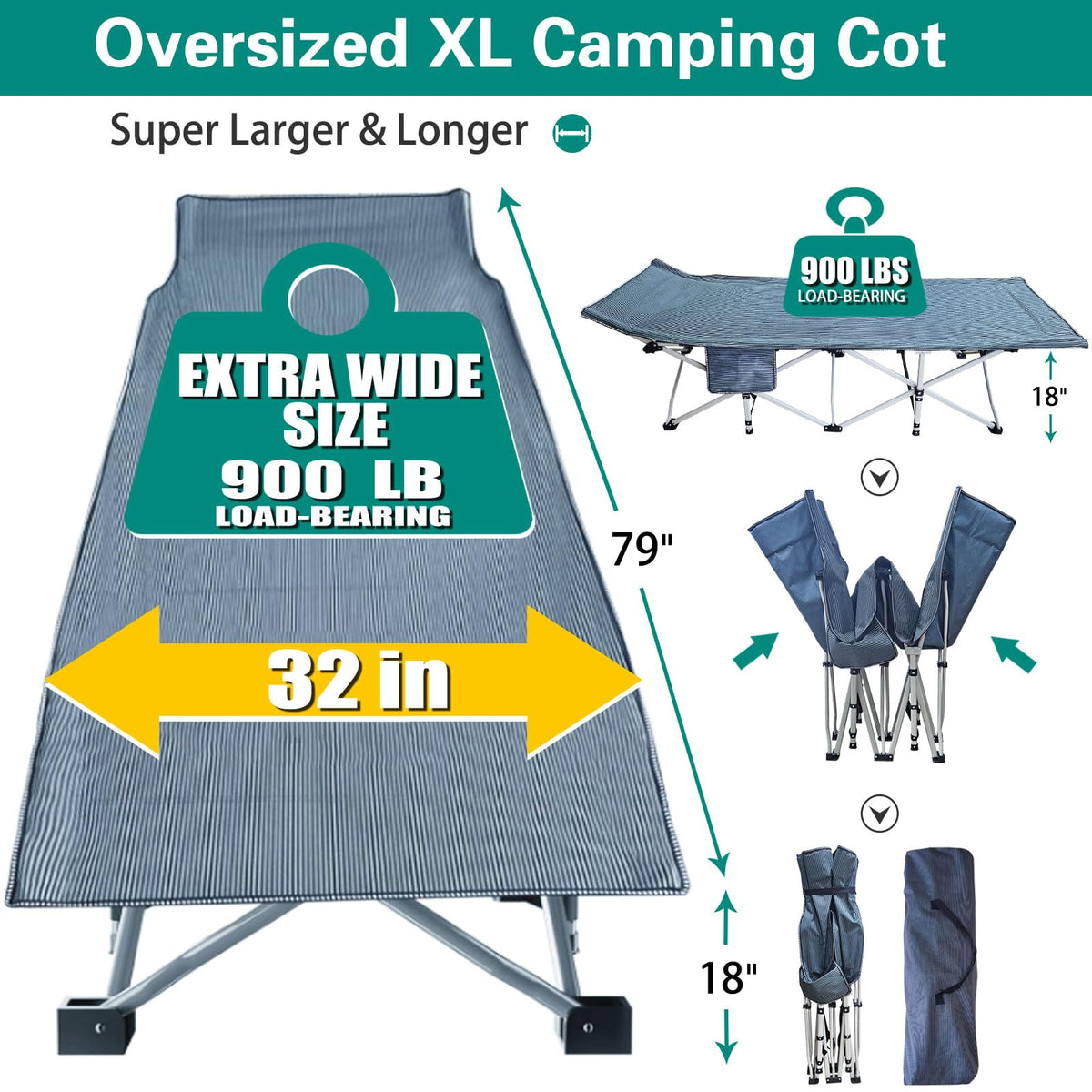 32" XXL Camping Cot with Mattress T91508