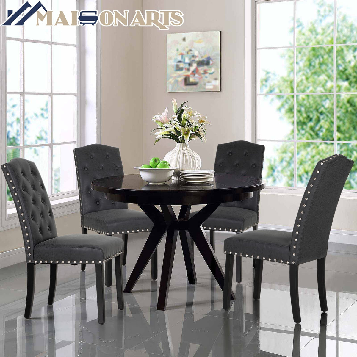 Black Faux Leather Dining Chairs Set of 2 C8983