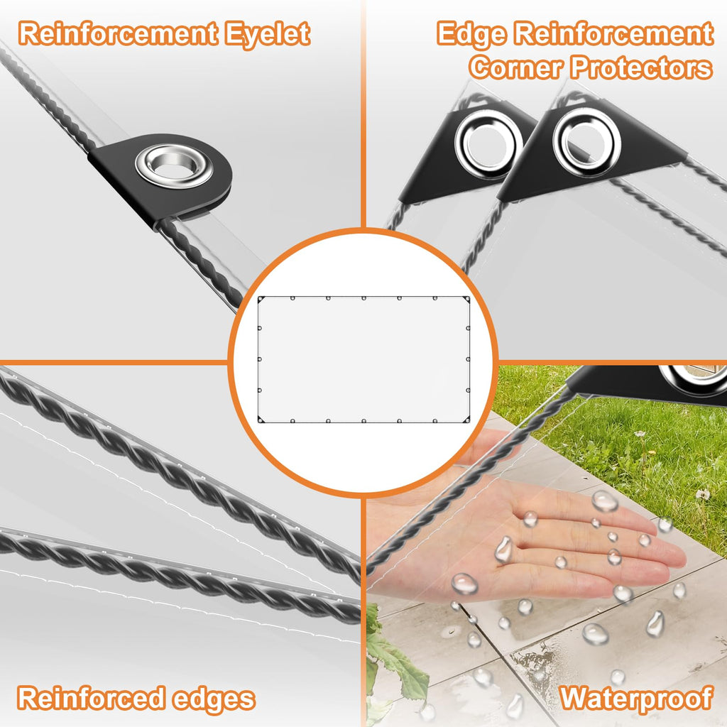 10’ x 13’ Clear Heavy Duty Waterproof Vinyl Tarp with Grommets B45467