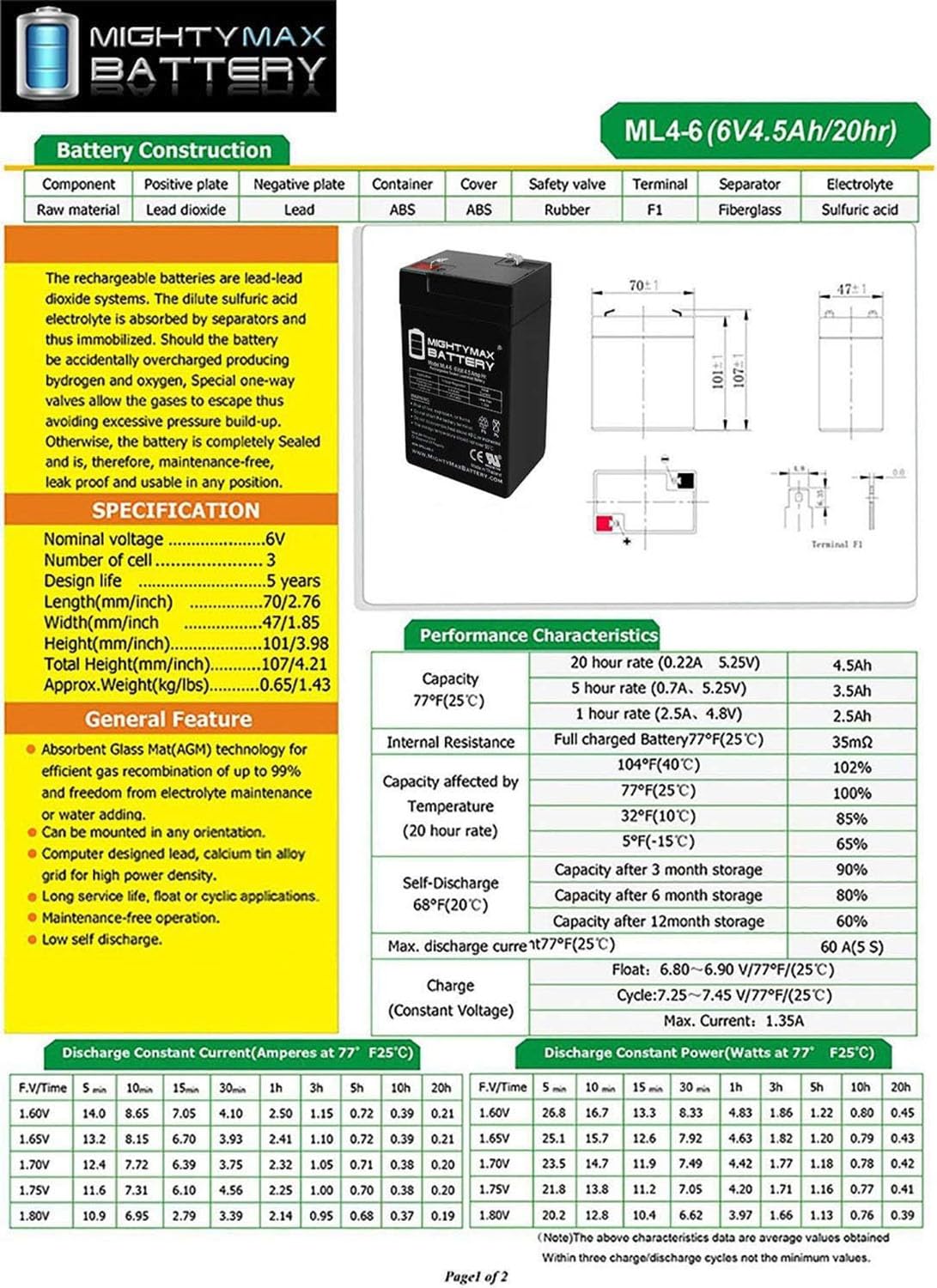 6V 4.5AH SLA Battery 2 Pack N849