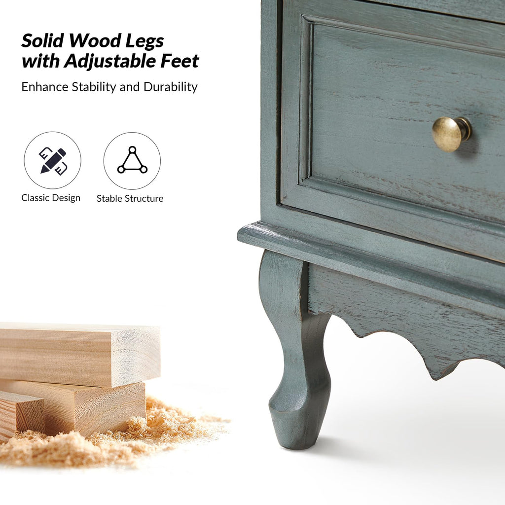 Blue 3-Drawer Nightstand with Charging Station T44979