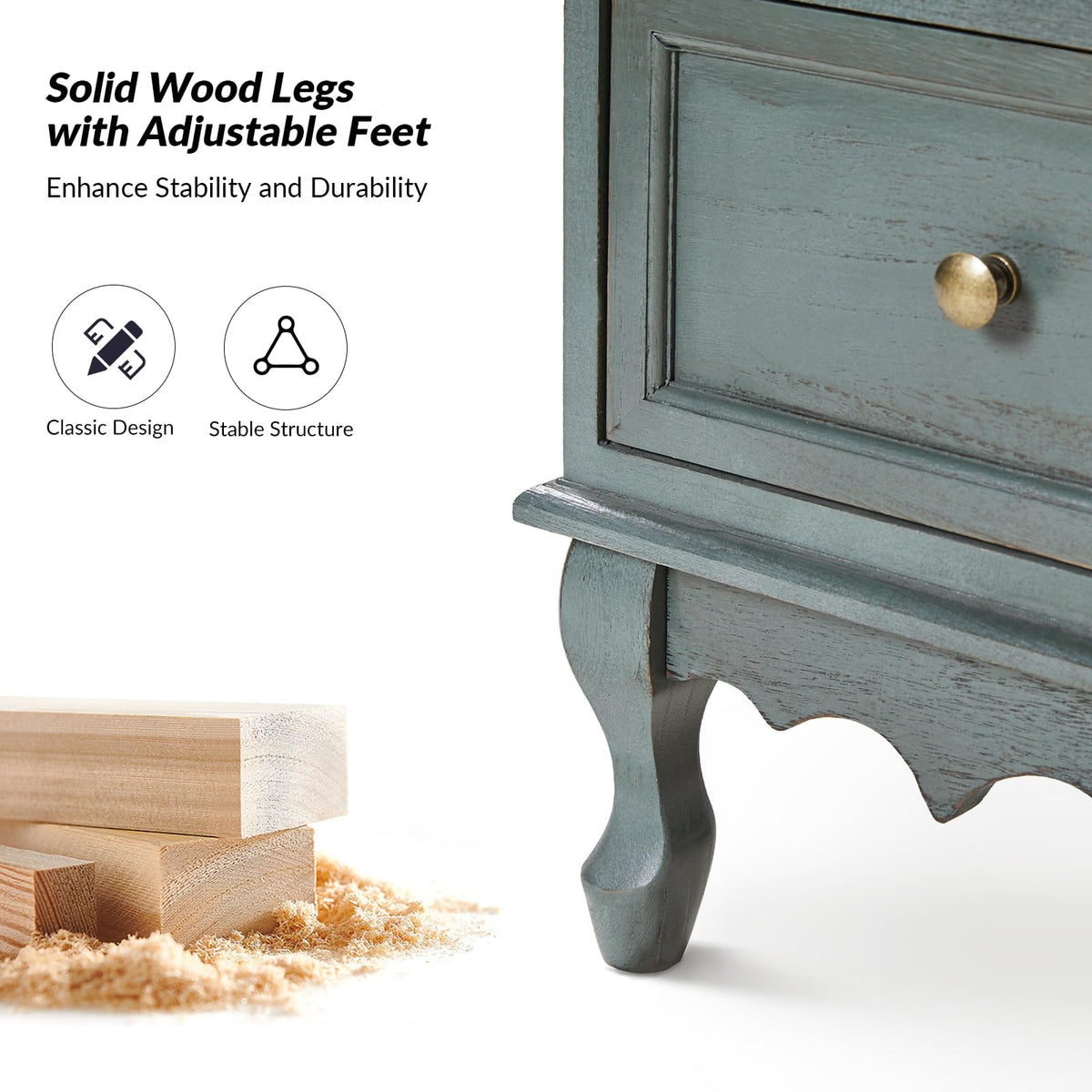 Blue 3-Drawer Nightstand with Charging Station T44979