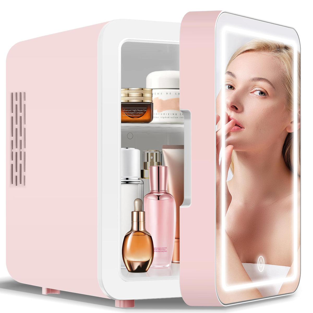 4-Liter Pink Portable Mini Fridge with Mirrored Door B6978