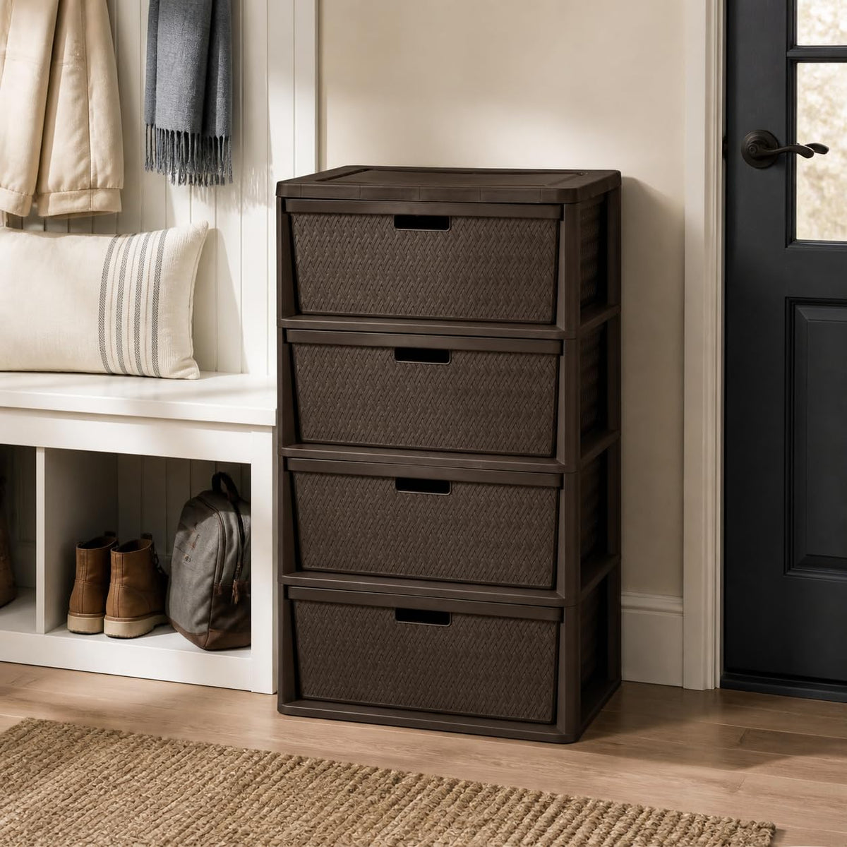 Brown 4 Drawer Plastic Storage Tower M4761