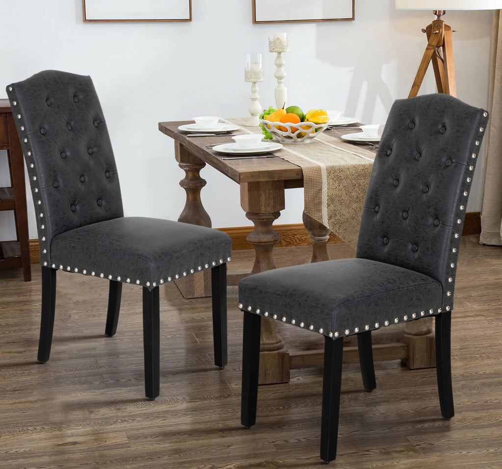 Black Faux Leather Dining Chairs Set of 2 C8983