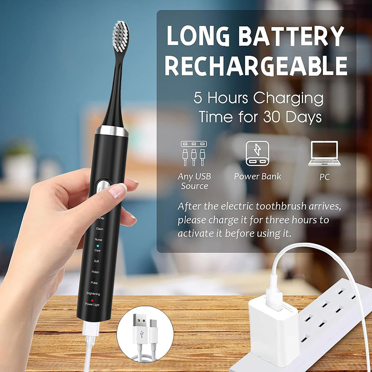 Rechargeable Electric Toothbrush with 4 Replacement Heads M214803