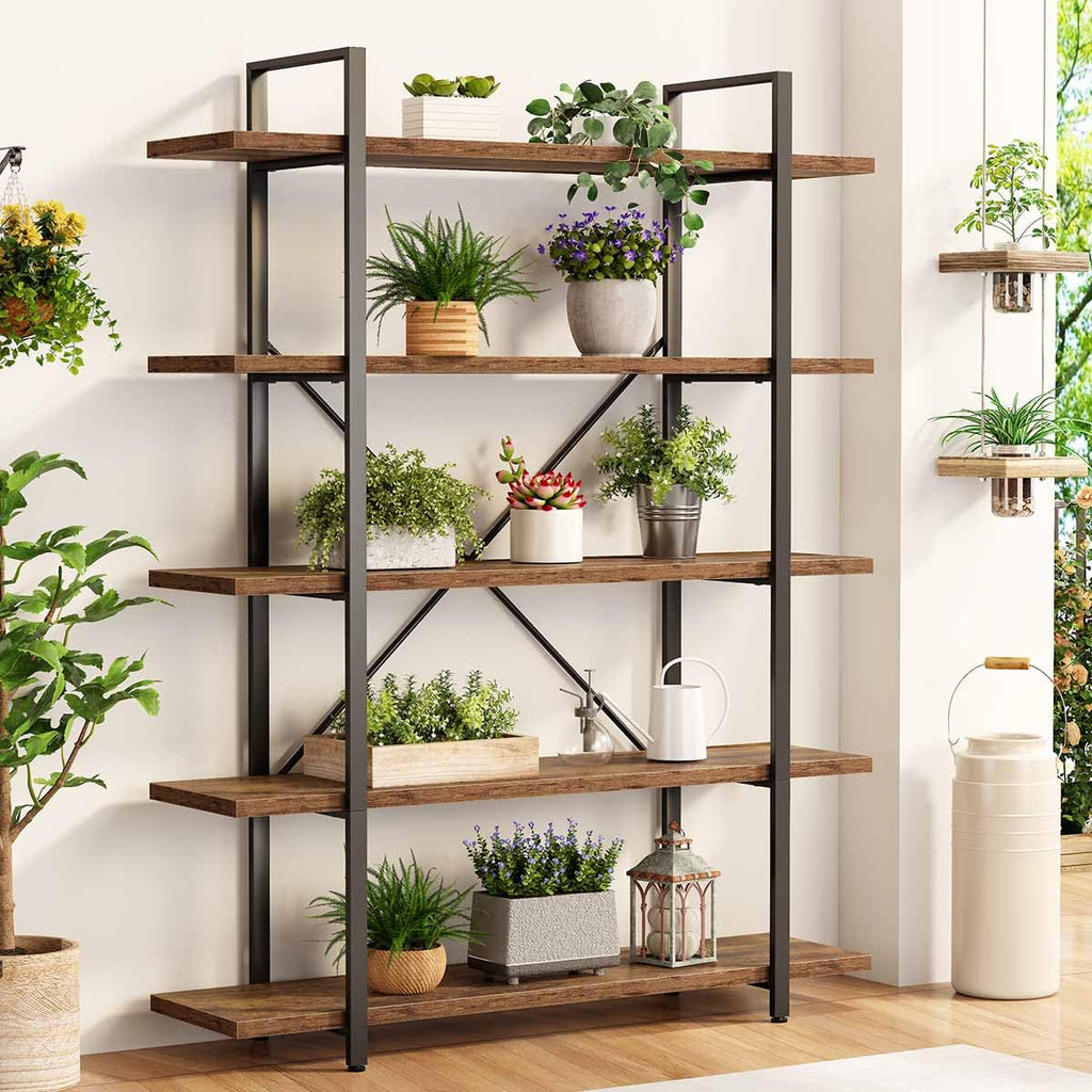 Rustic Brown 5 Shelf Wood Bookshelf M8673
