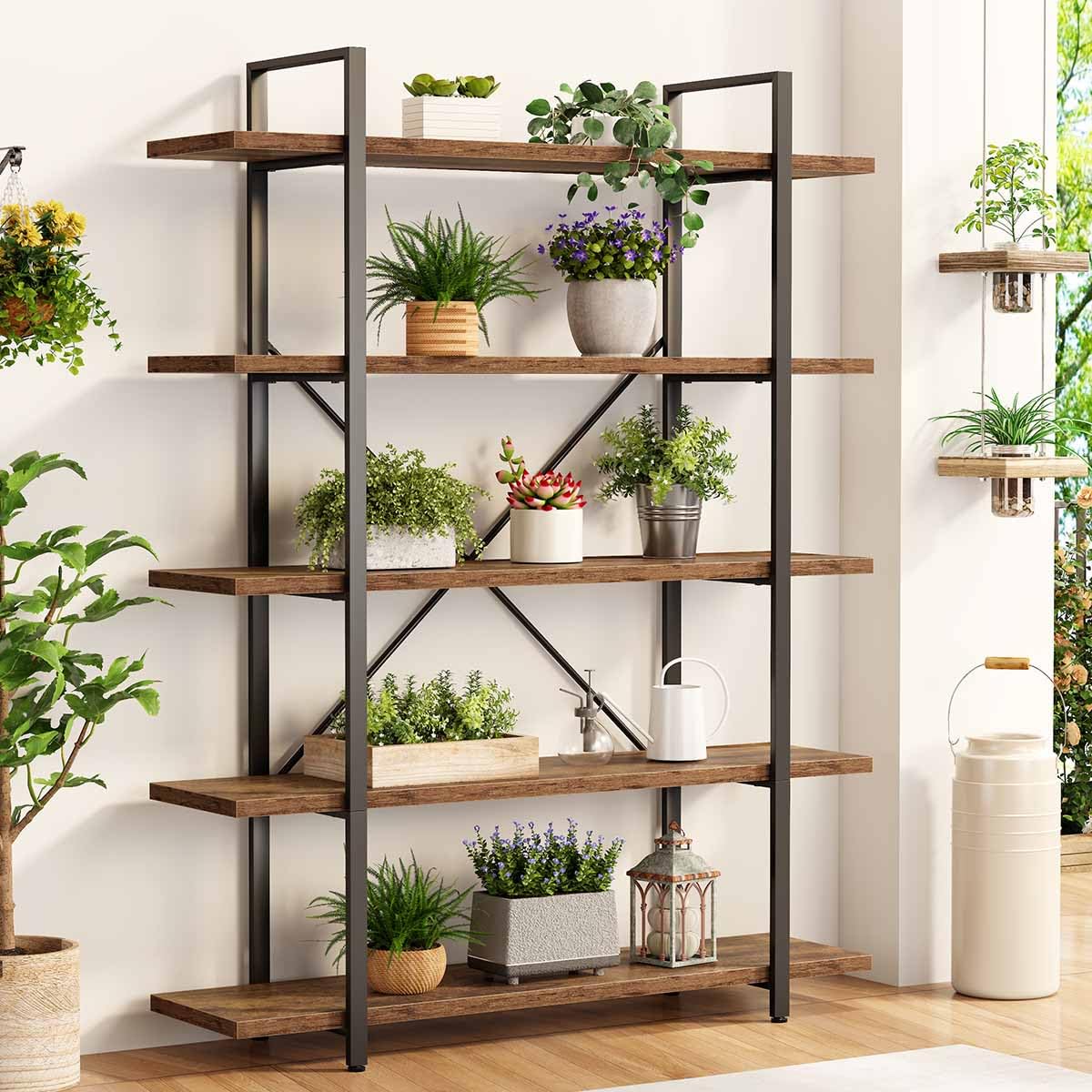 Rustic Brown 5 Shelf Wood Bookshelf M8673