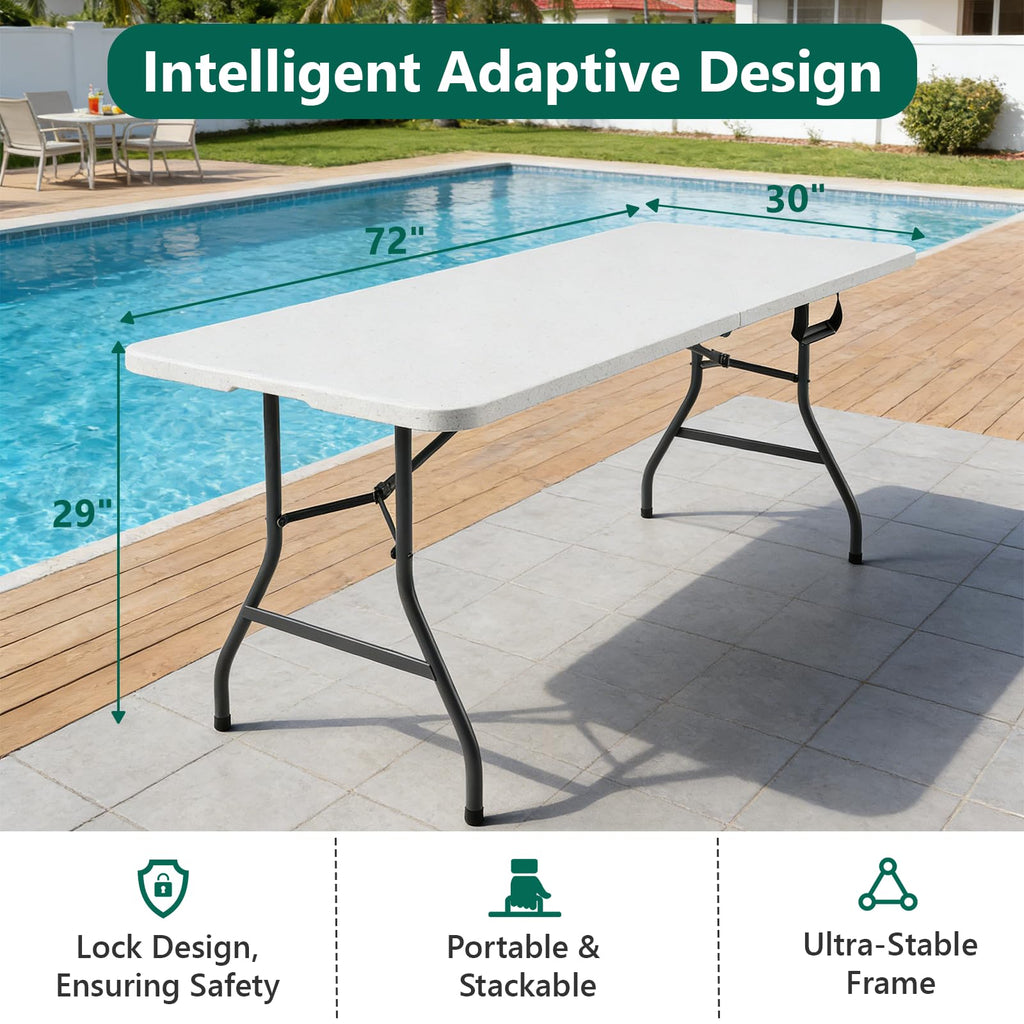 6FT Folding Table, Heavy Duty Plastic Utility Table with Handle, White, 2 Pack Q89985