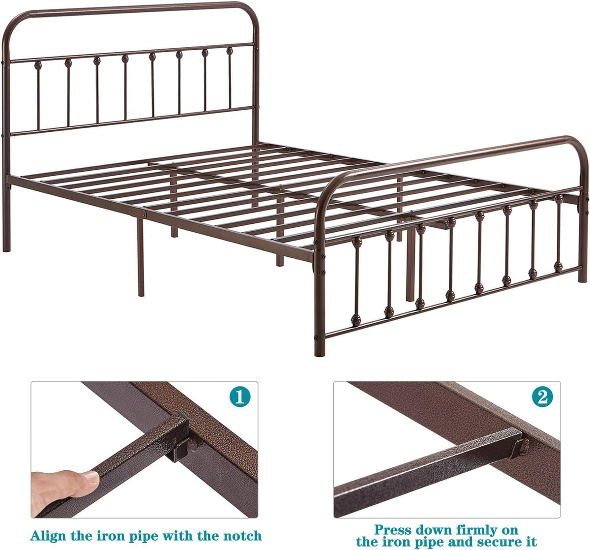 Full Size Metal Bed Frame with Headboard and Footboard Z8046