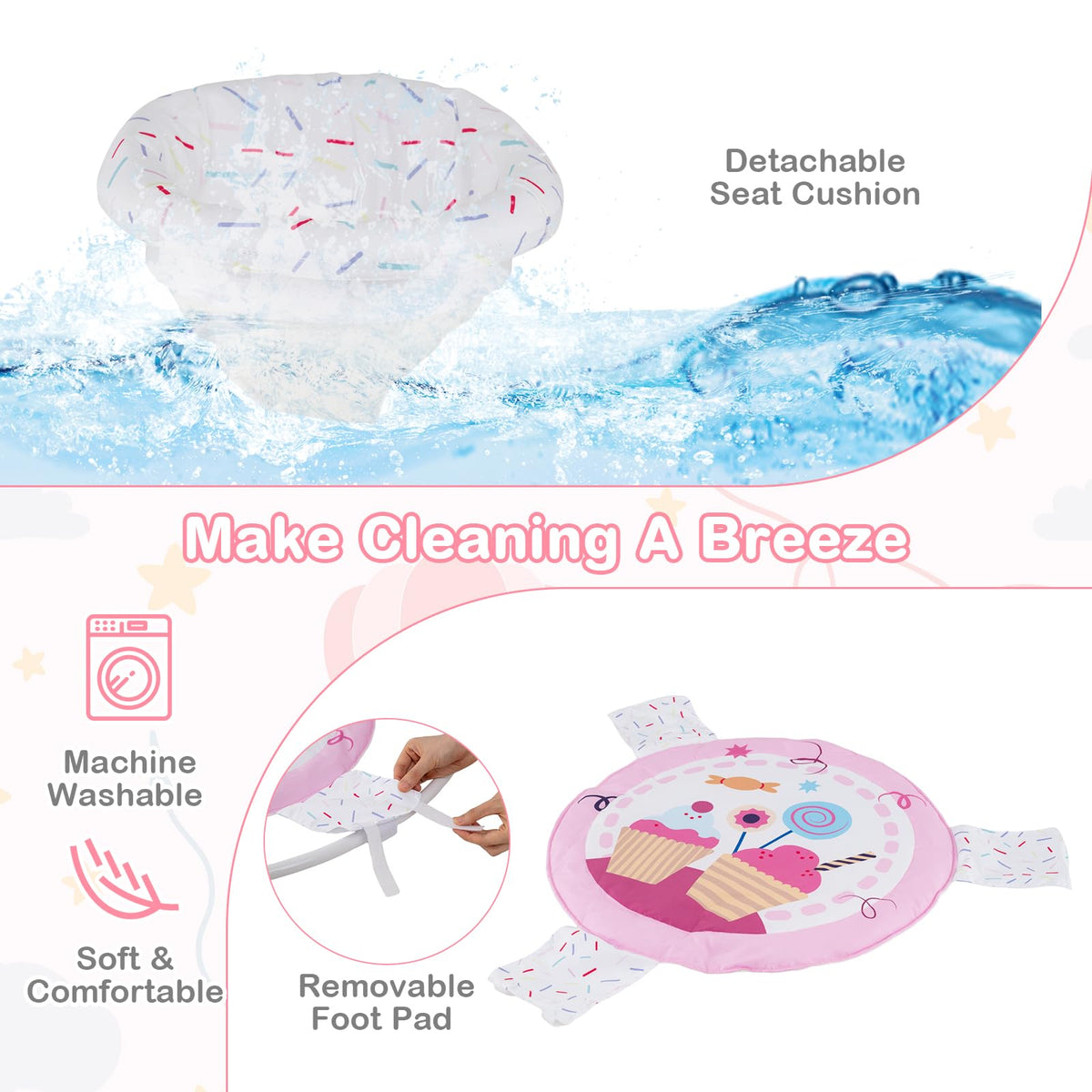 Pink Baby Bouncer Activity Center with Music Lights and Sounds L25951
