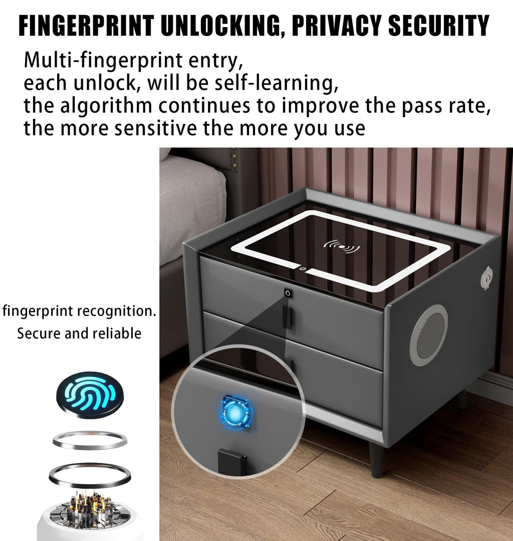 Gray 3 Drawer Smart Bedside Table R515