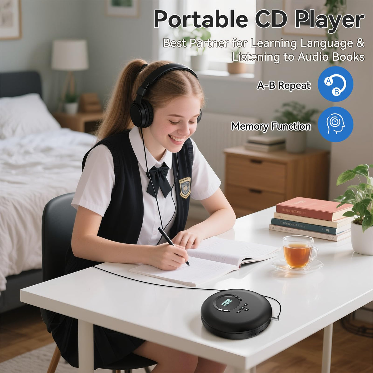 Portable CD Player with Headphones LCD Display Z9384