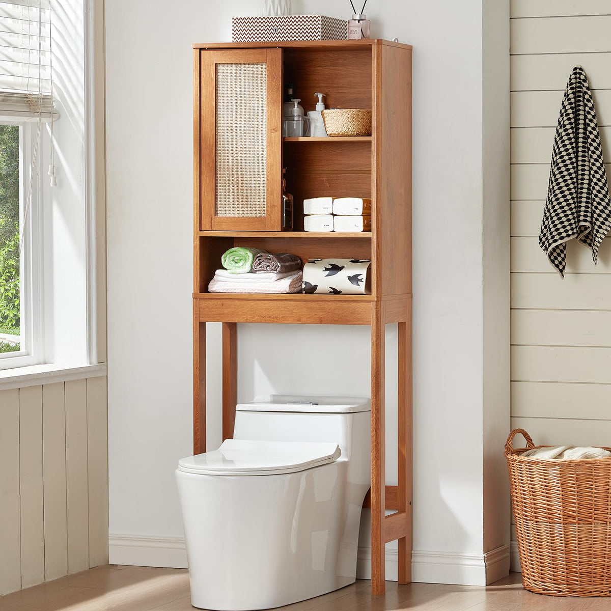 68" Over the Toilet Storage Cabinet with Rattan Sliding Door Y301