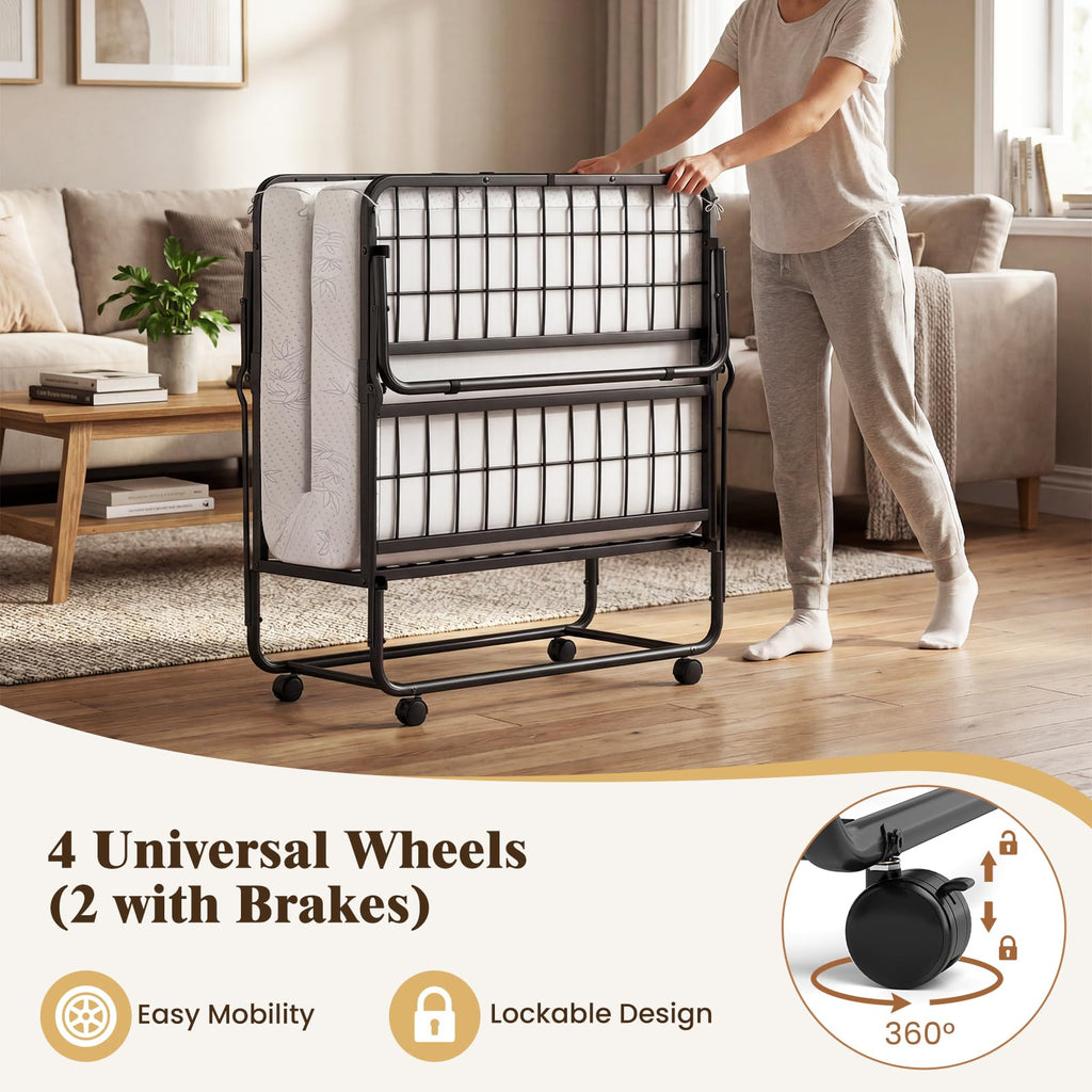 Folding Bed with 5-Inch Mattress, Twin Size Foldable Guest Bed with Metal Frame N795