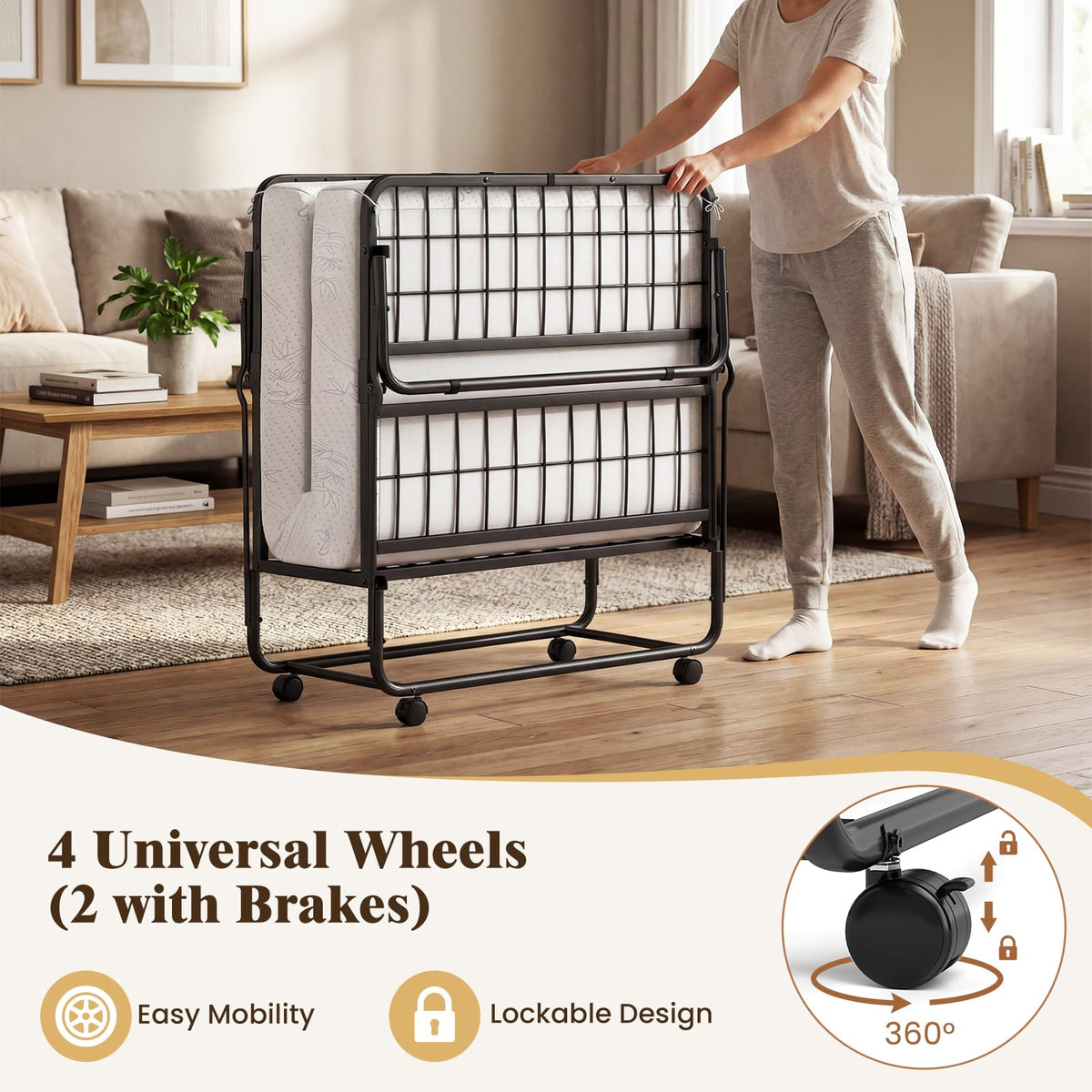 Folding Bed with 5-Inch Mattress, Twin Size Foldable Guest Bed with Metal Frame N795