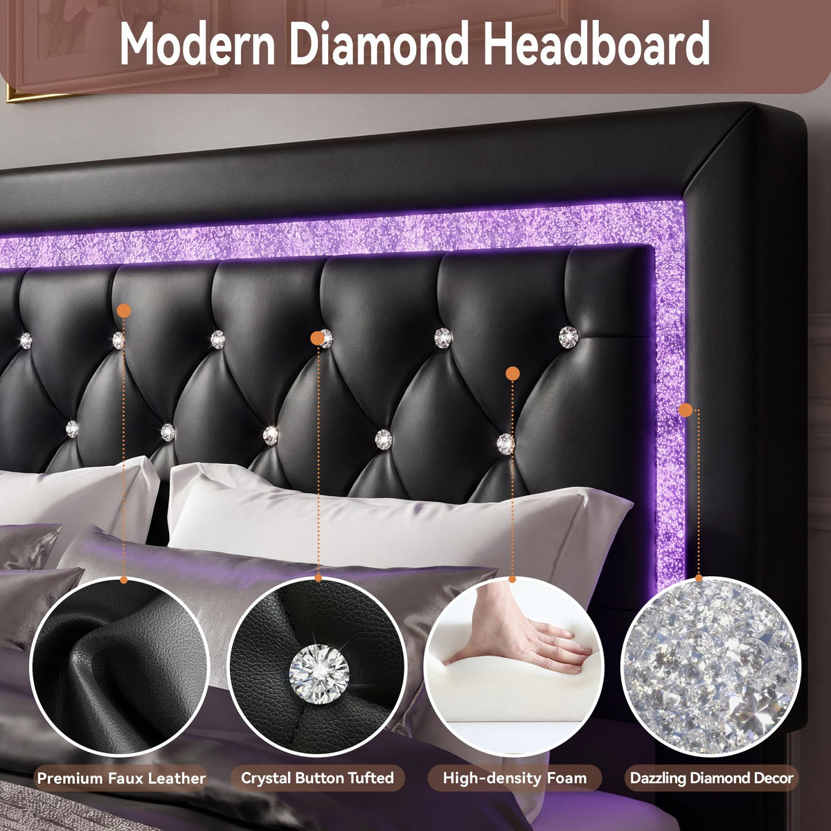 Floating Bed Frame Full with LED Lights W66886