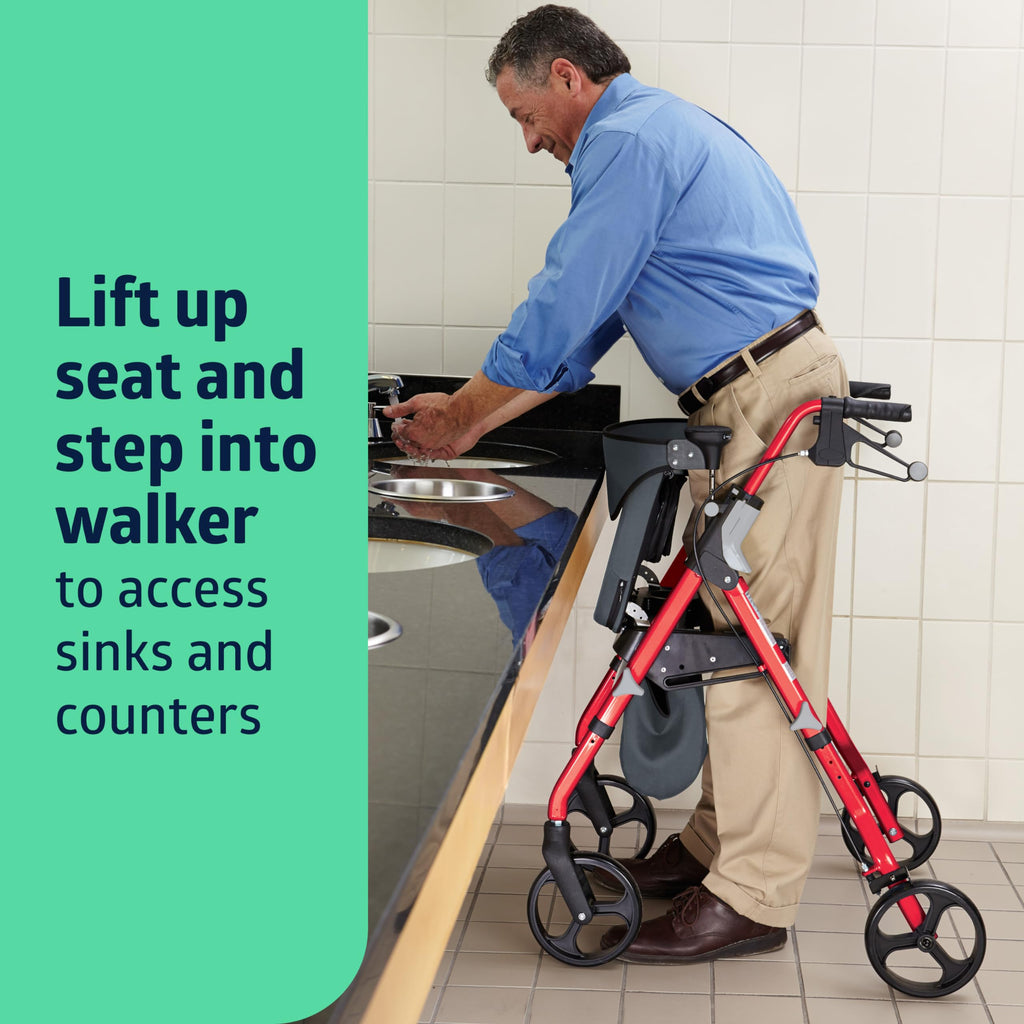 Black & Red Rolling Walker with Memory Foam Seat A394