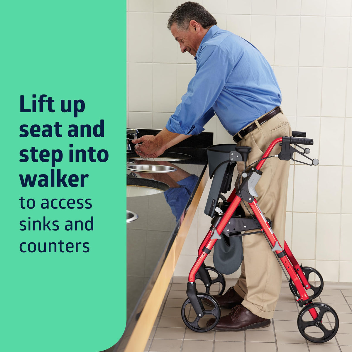 Black & Red Rolling Walker with Memory Foam Seat A394