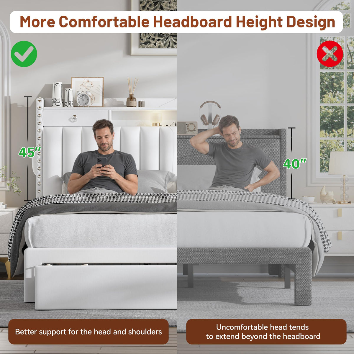 Queen Bed Frame with Storage Headboard and 4 Drawers M780273