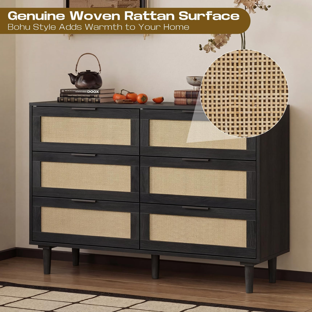 6 Drawer Rattan Wood Dresser N875647