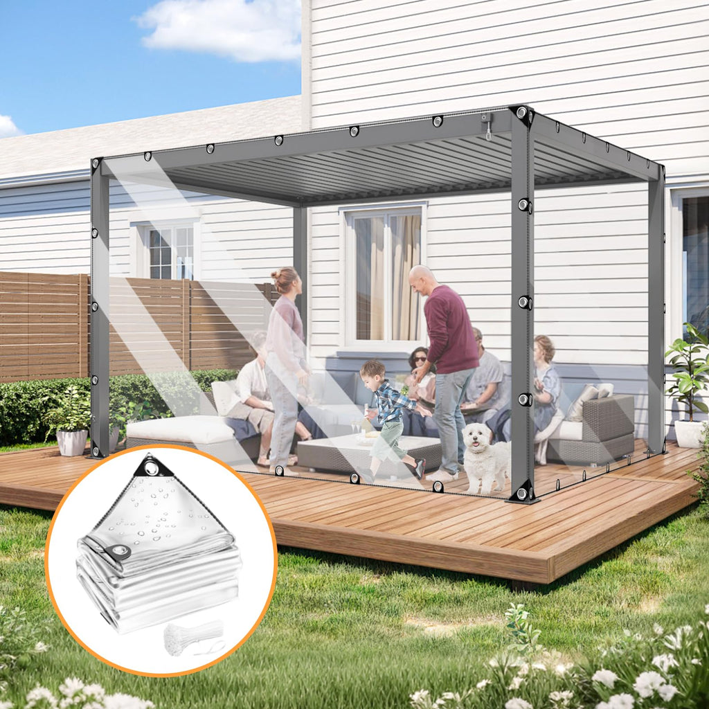 10’ x 13’ Clear Heavy Duty Waterproof Vinyl Tarp with Grommets B45467