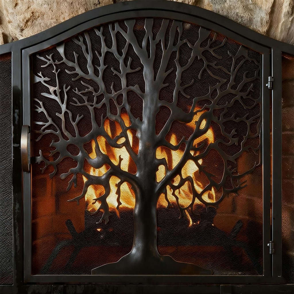 Wrought Iron Fireplace Screen with Locking Doors R856011