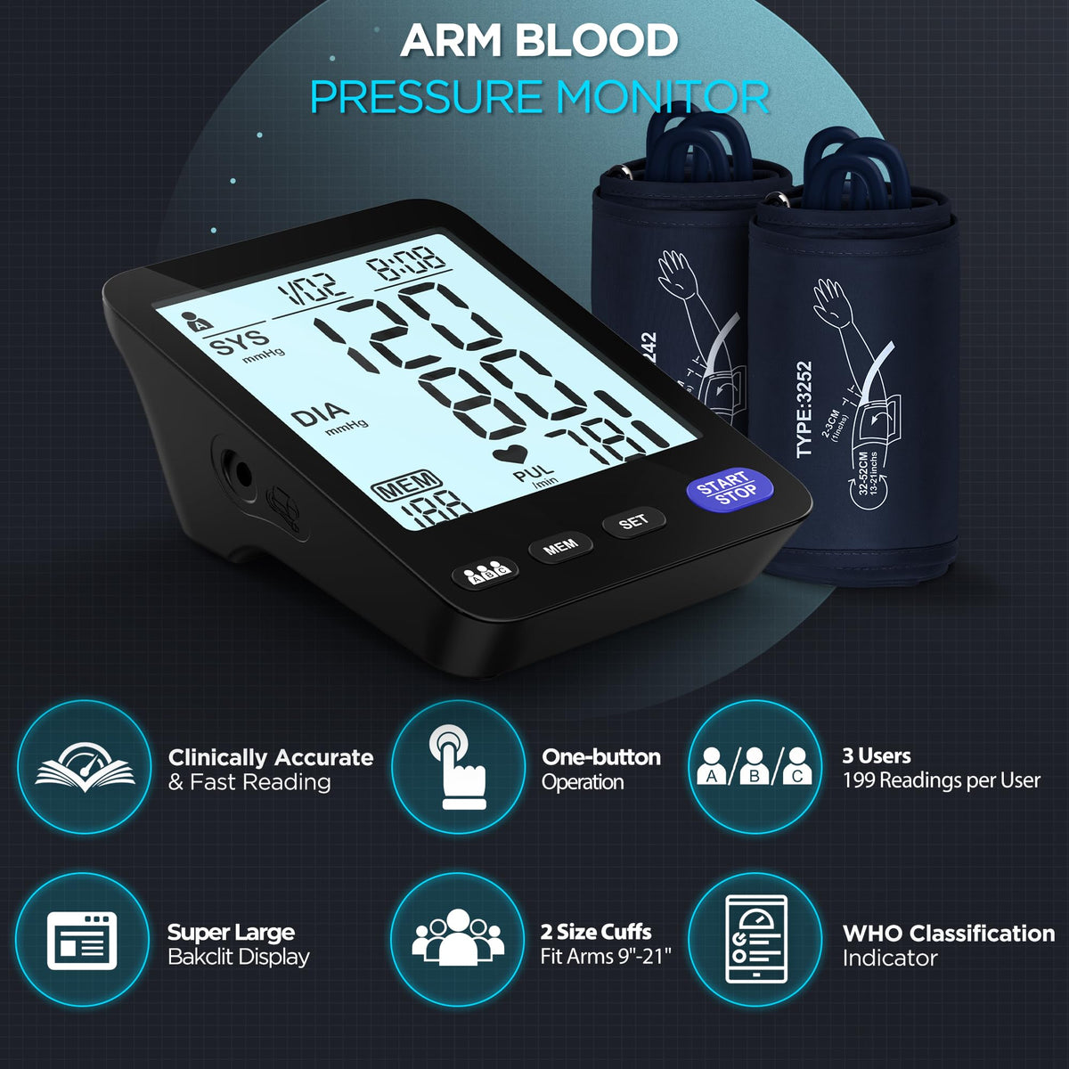 Blood Pressure Machine with 2 Size Cuffs C7725