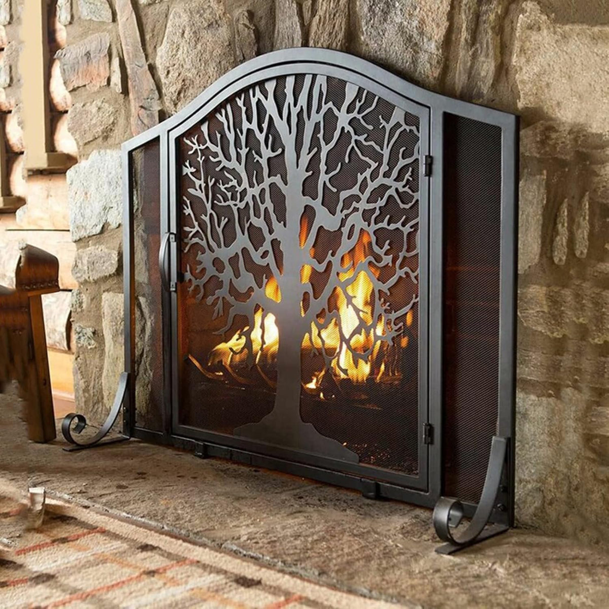 Wrought Iron Fireplace Screen with Locking Doors R856011