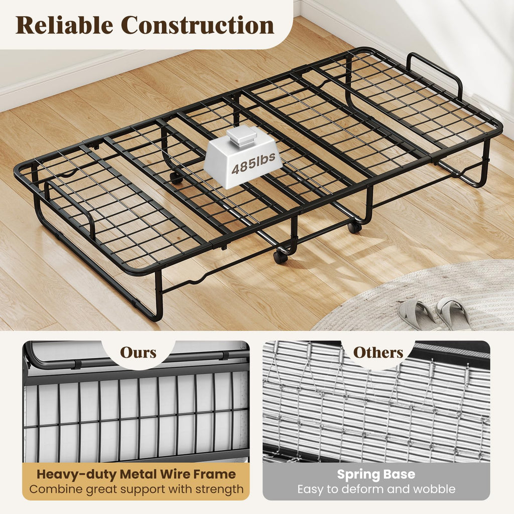 Folding Bed with 5-Inch Mattress, Twin Size Foldable Guest Bed with Metal Frame N795