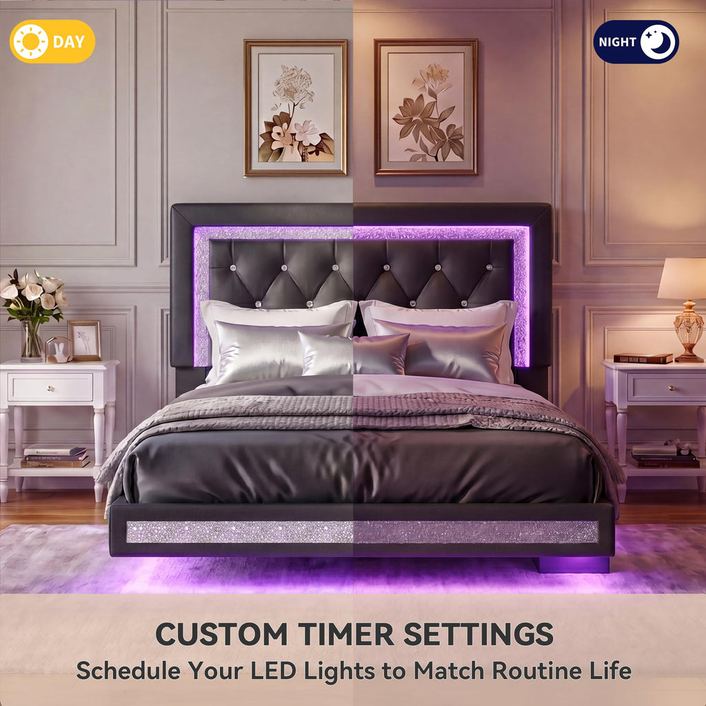 Floating Bed Frame Full with LED Lights W66886