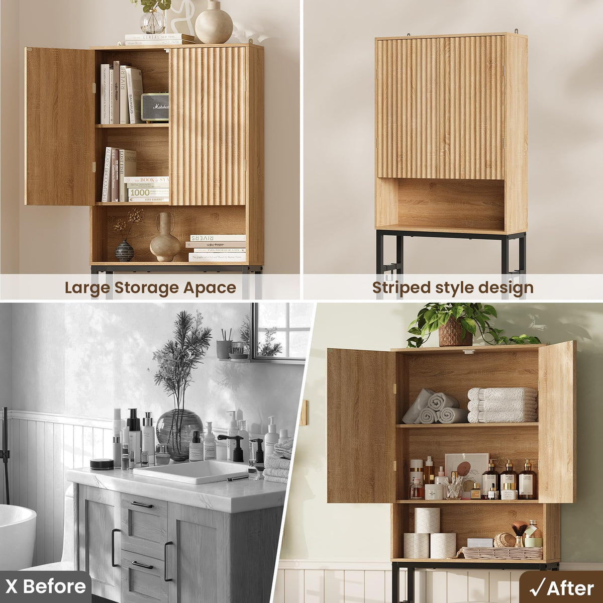 Freestanding Tall Wood Over The Toilet Storage Cabinet F140