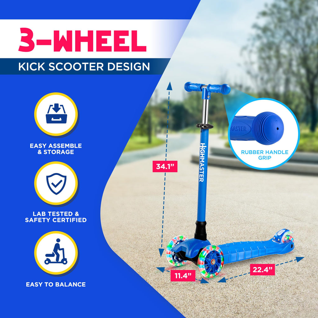 Kids 3 Wheel Kick Scooter with Adjustable Handlebar and LED Wheel Lights D66099