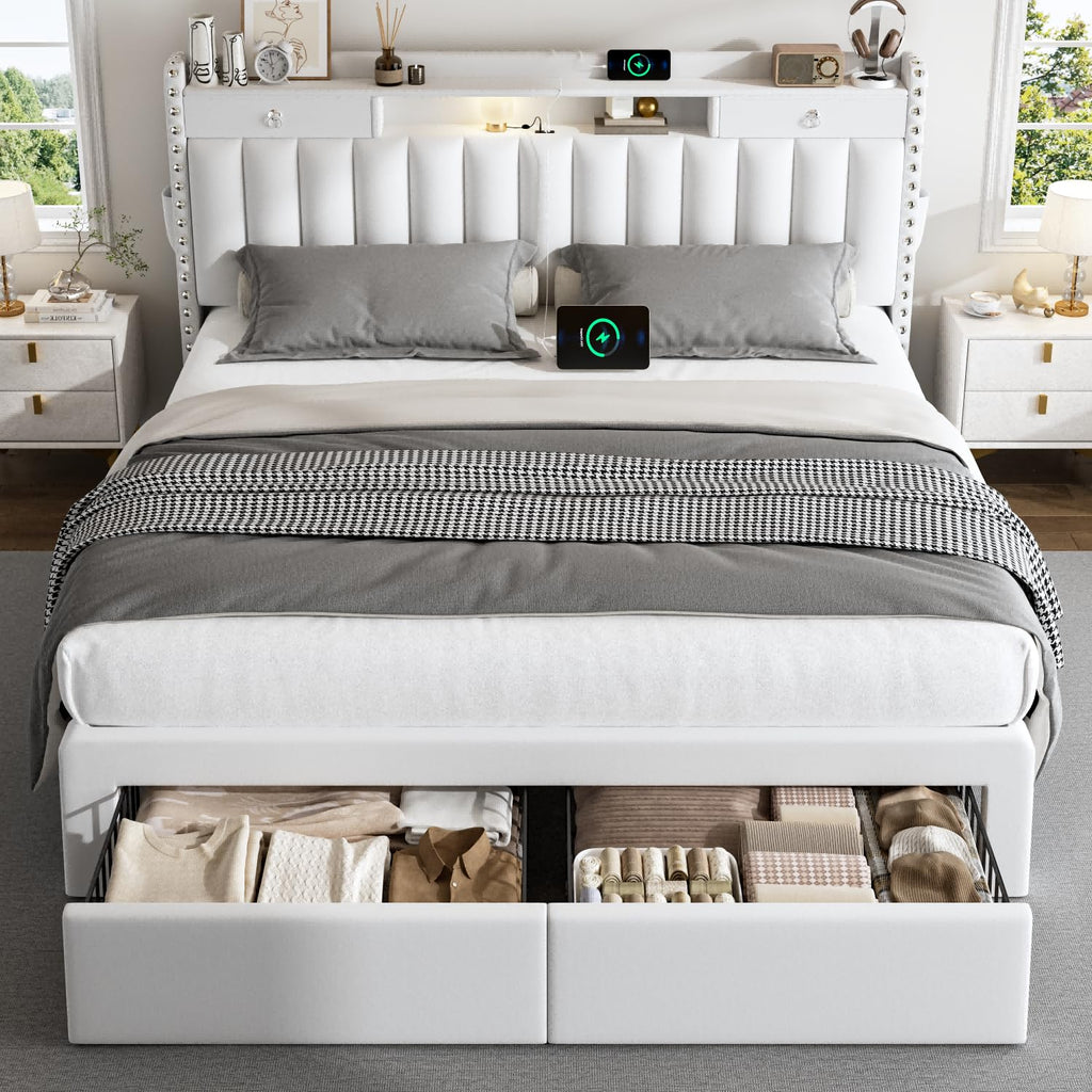 Queen Bed Frame with Storage Headboard and 4 Drawers M780273