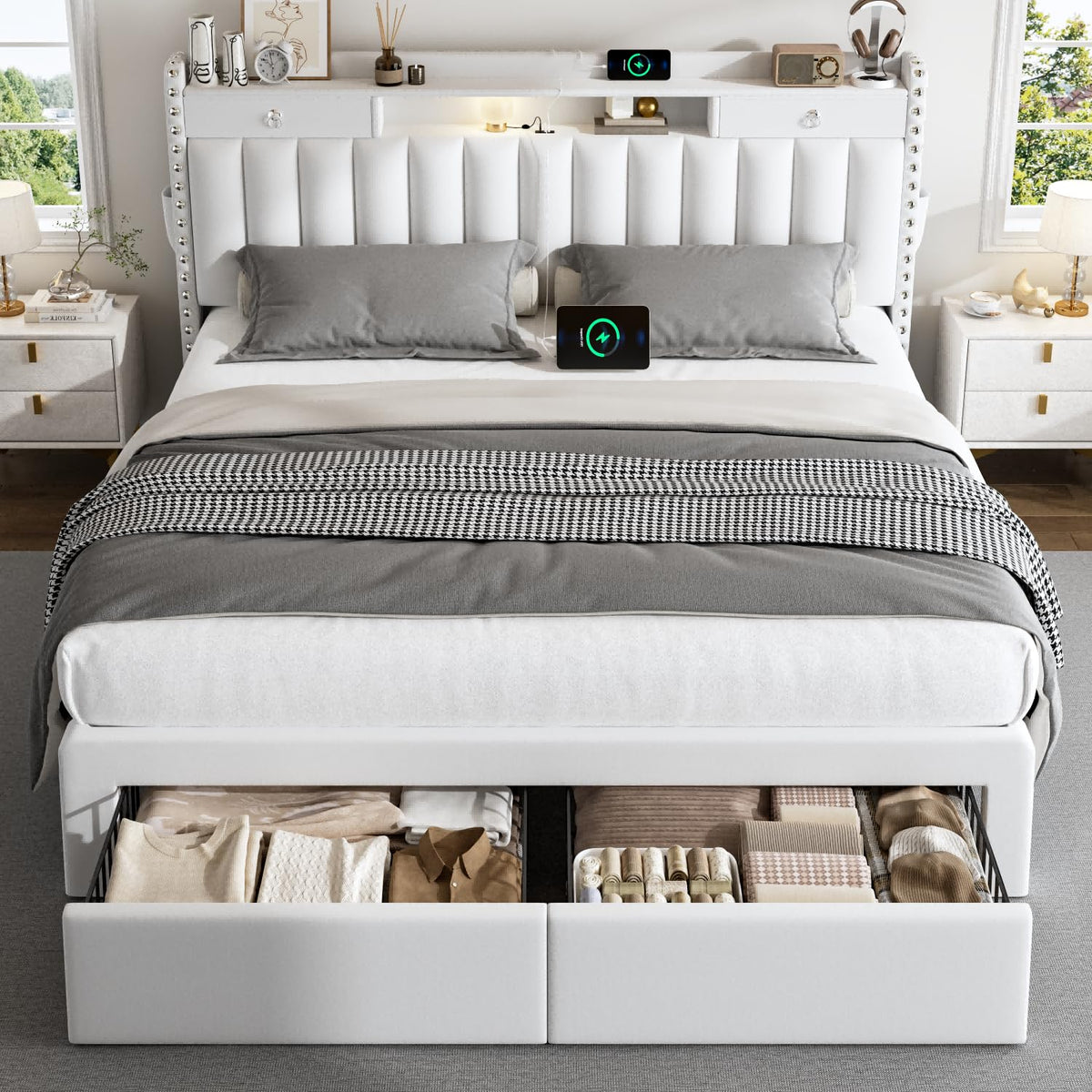 Queen Bed Frame with Storage Headboard and 4 Drawers M780273