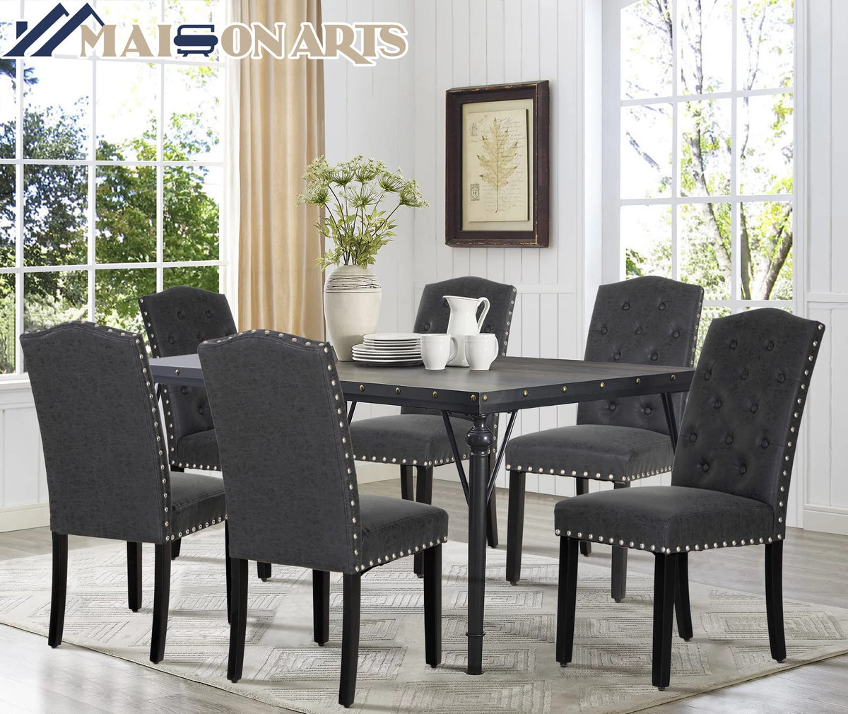 Black Faux Leather Dining Chairs Set of 2 C8983