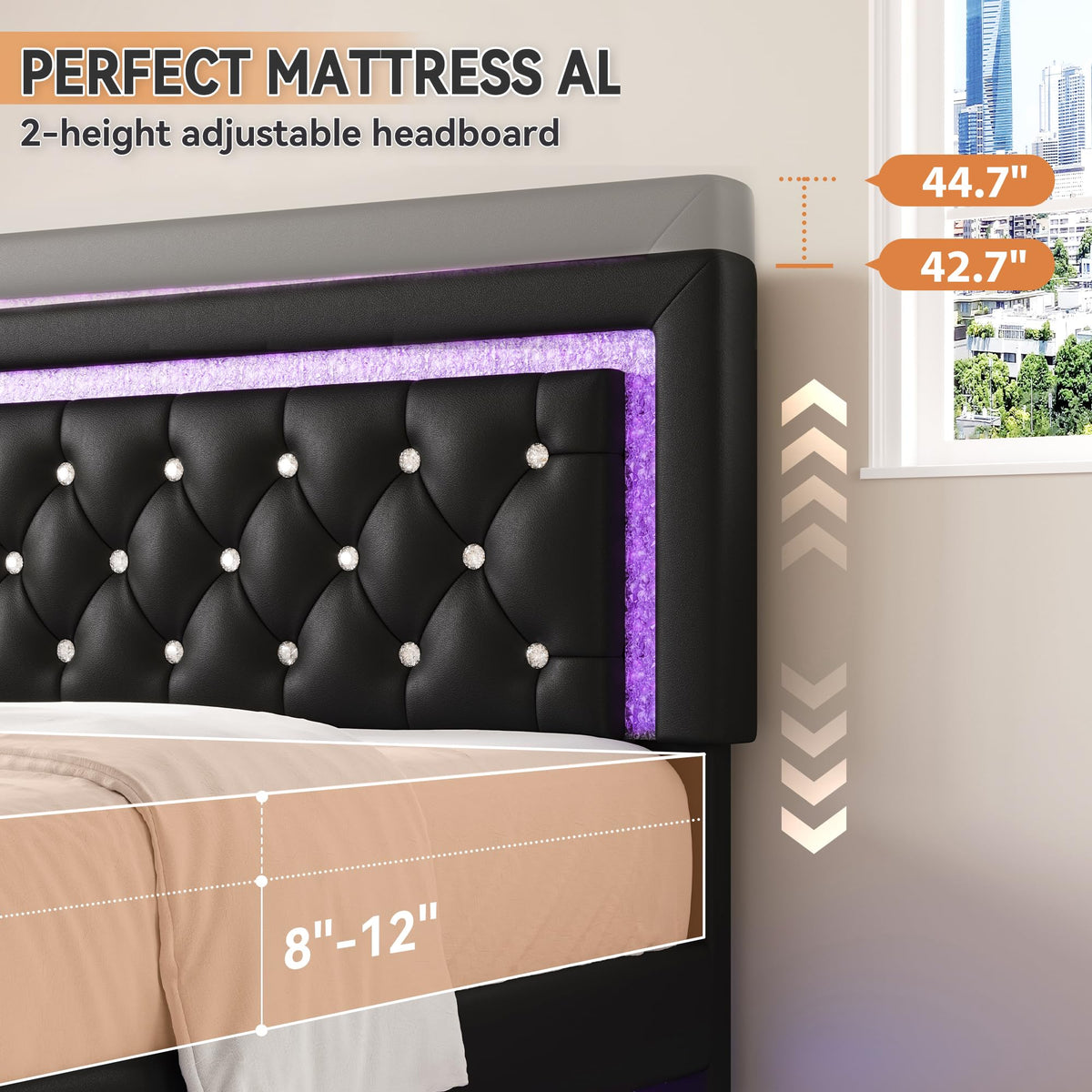 Floating Bed Frame Full with LED Lights W66886