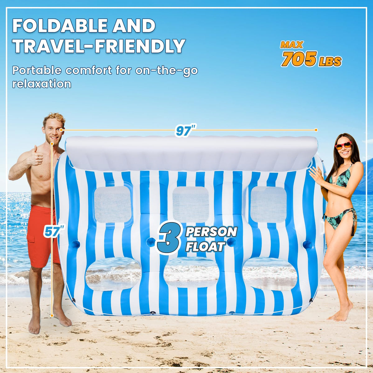 Inflatable Pool Lounger Float with Handles and Cup Phone Holder V91983