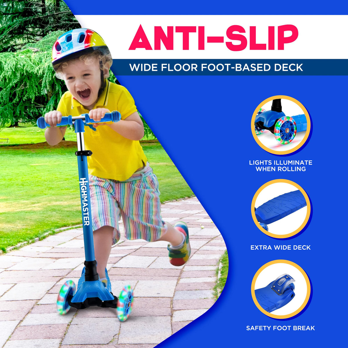 Kids 3 Wheel Kick Scooter with Adjustable Handlebar and LED Wheel Lights D66099