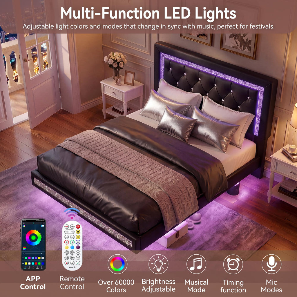 Floating Bed Frame Full with LED Lights W66886
